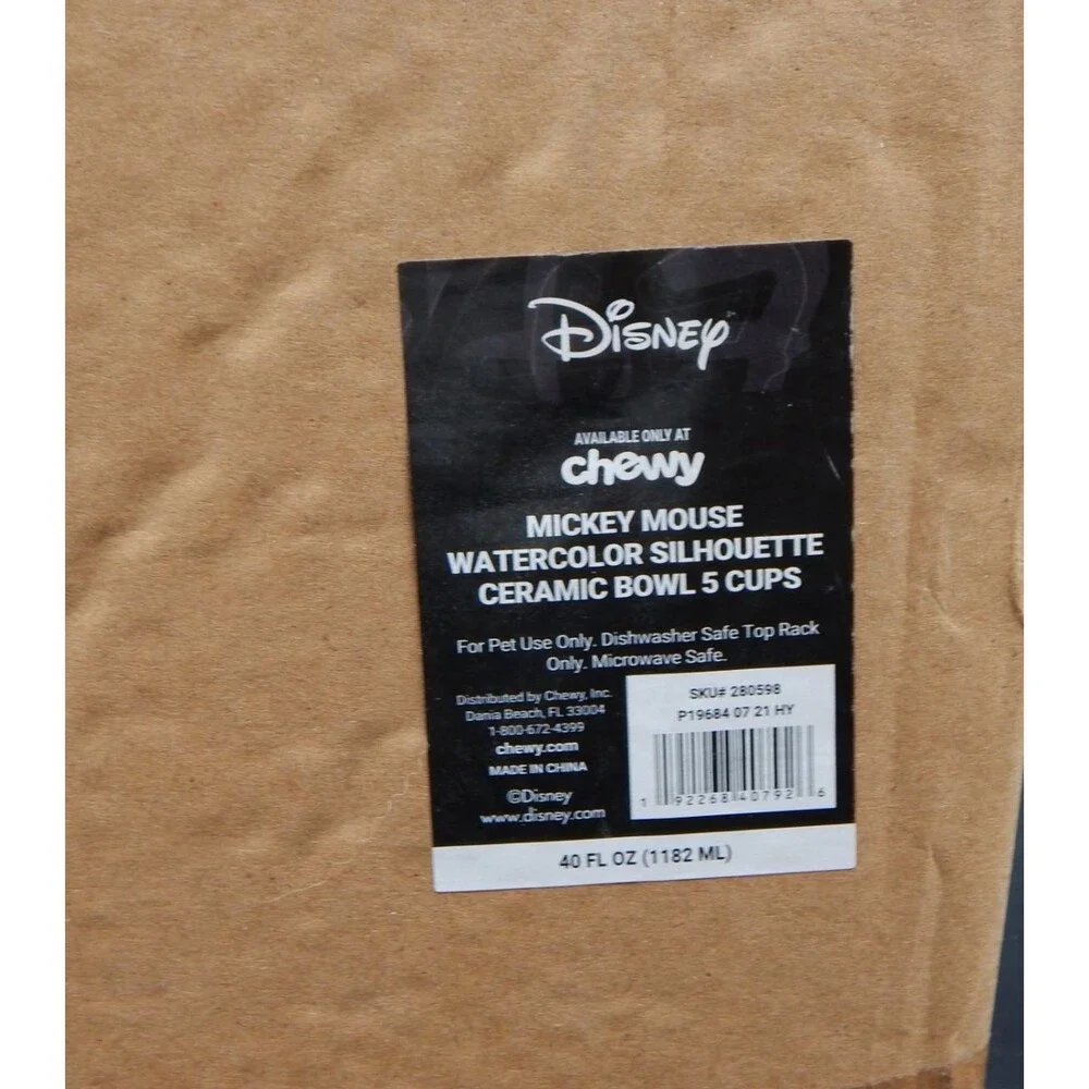 Disney Mickey Mouse Watercolor Silhouette Non-Skid Ceramic Pet Bowl 40 Oz Grey